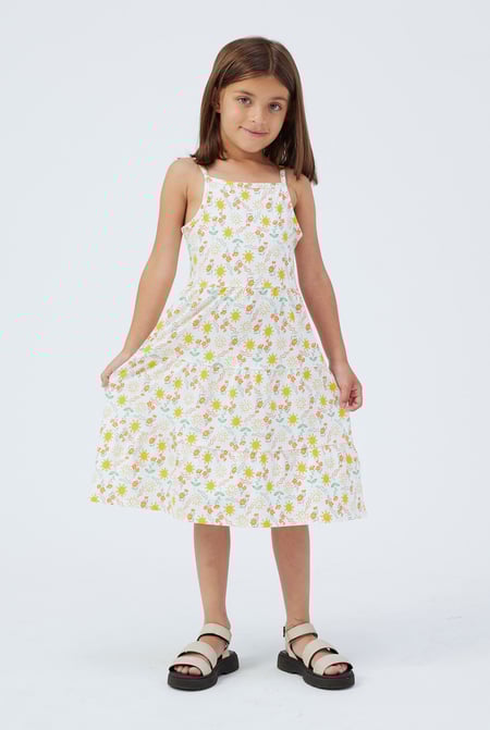 Girls White Printed Tiered Strappy Jersey Dress