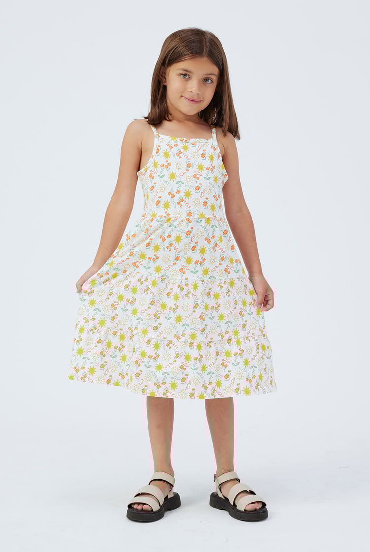 Girls Printed Tiered Strappy Jersey Dress