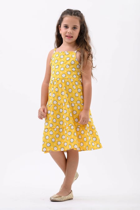 Girls White Printed Tiered Strappy Jersey Dress