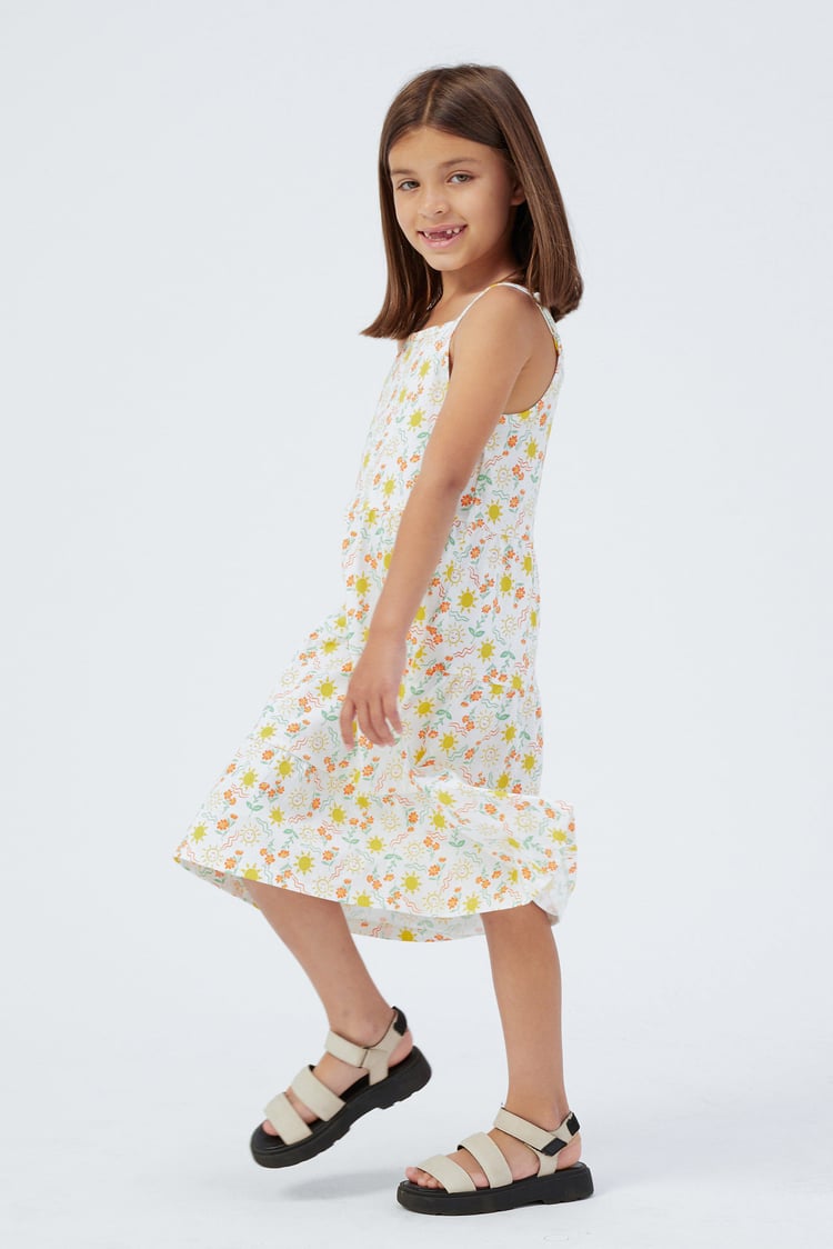Girls Printed Tiered Strappy Jersey Dress