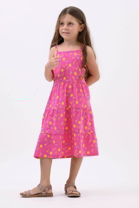 Girls White Printed Tiered Strappy Jersey Dress