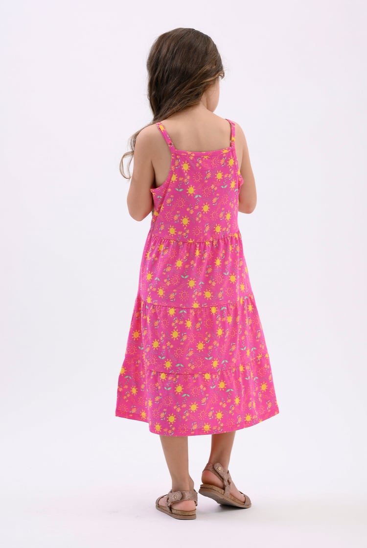 Girls Printed Tiered Strappy Jersey Dress