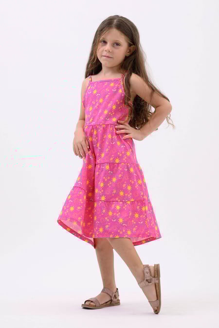 Girls Red Printed Tiered Strappy Jersey Dress