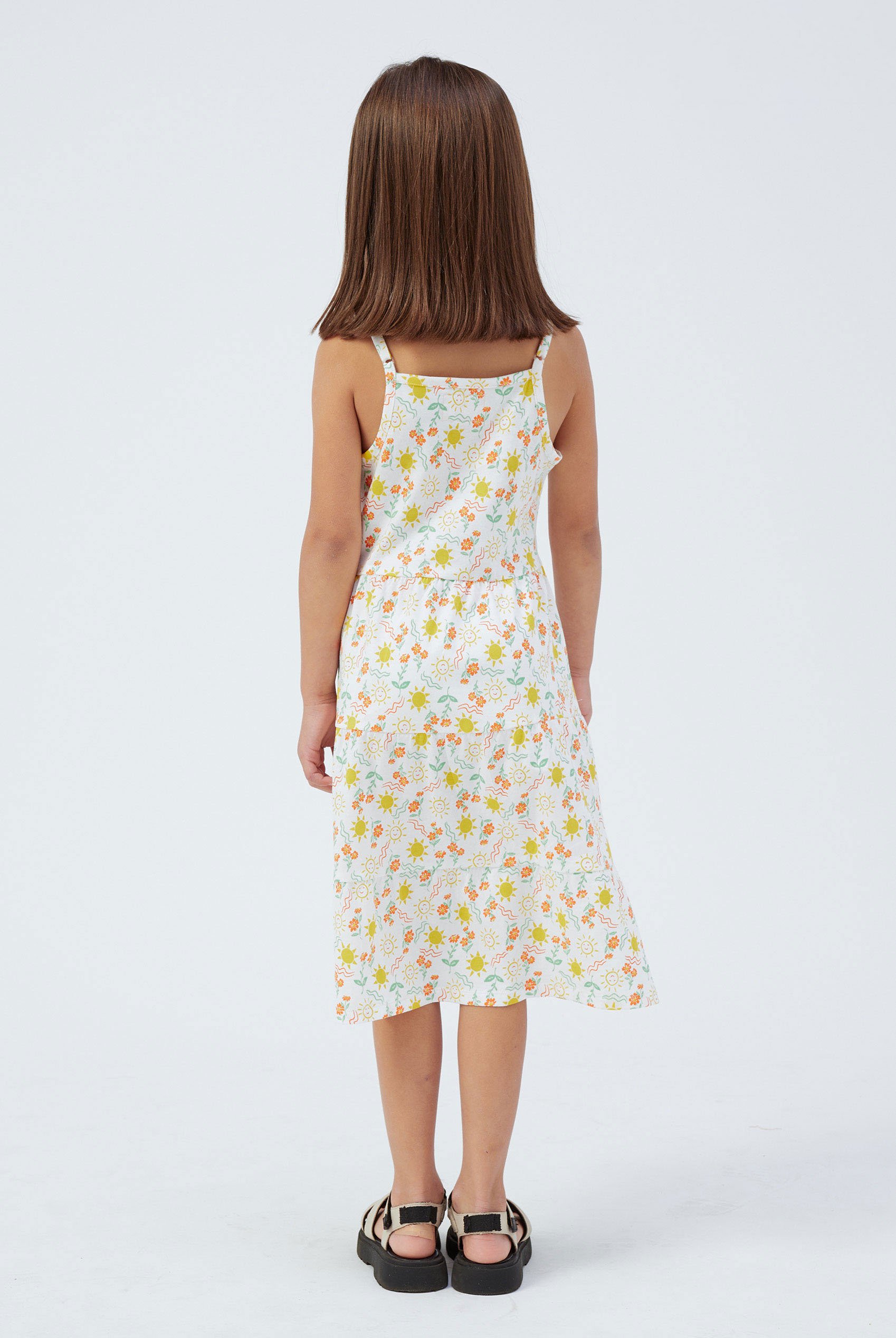 Girls Printed Tiered Strappy Jersey Dress