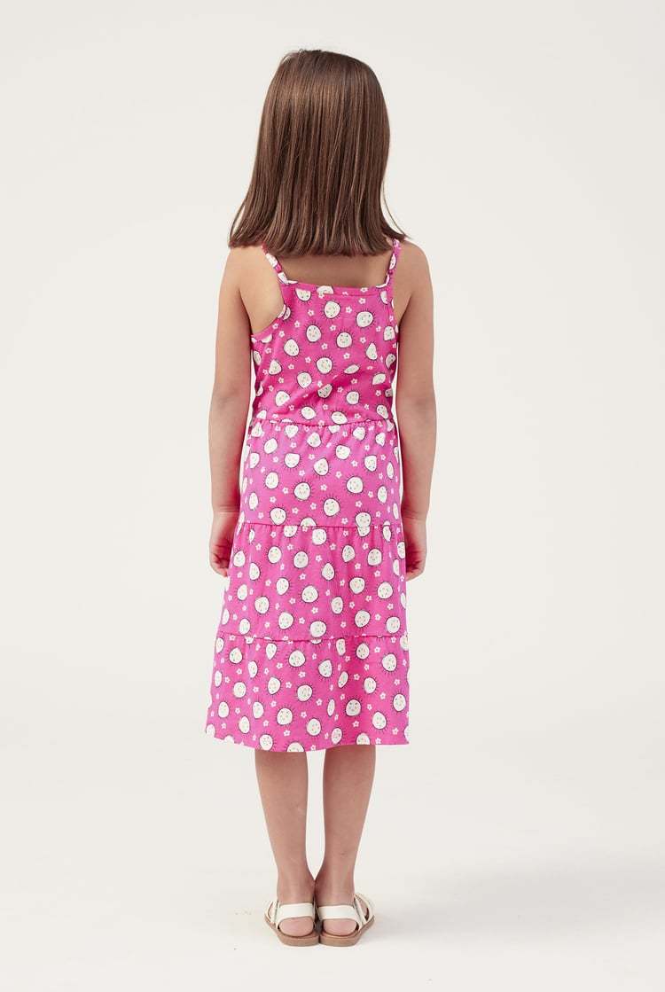 Girls Printed Tiered Strappy Jersey Dress