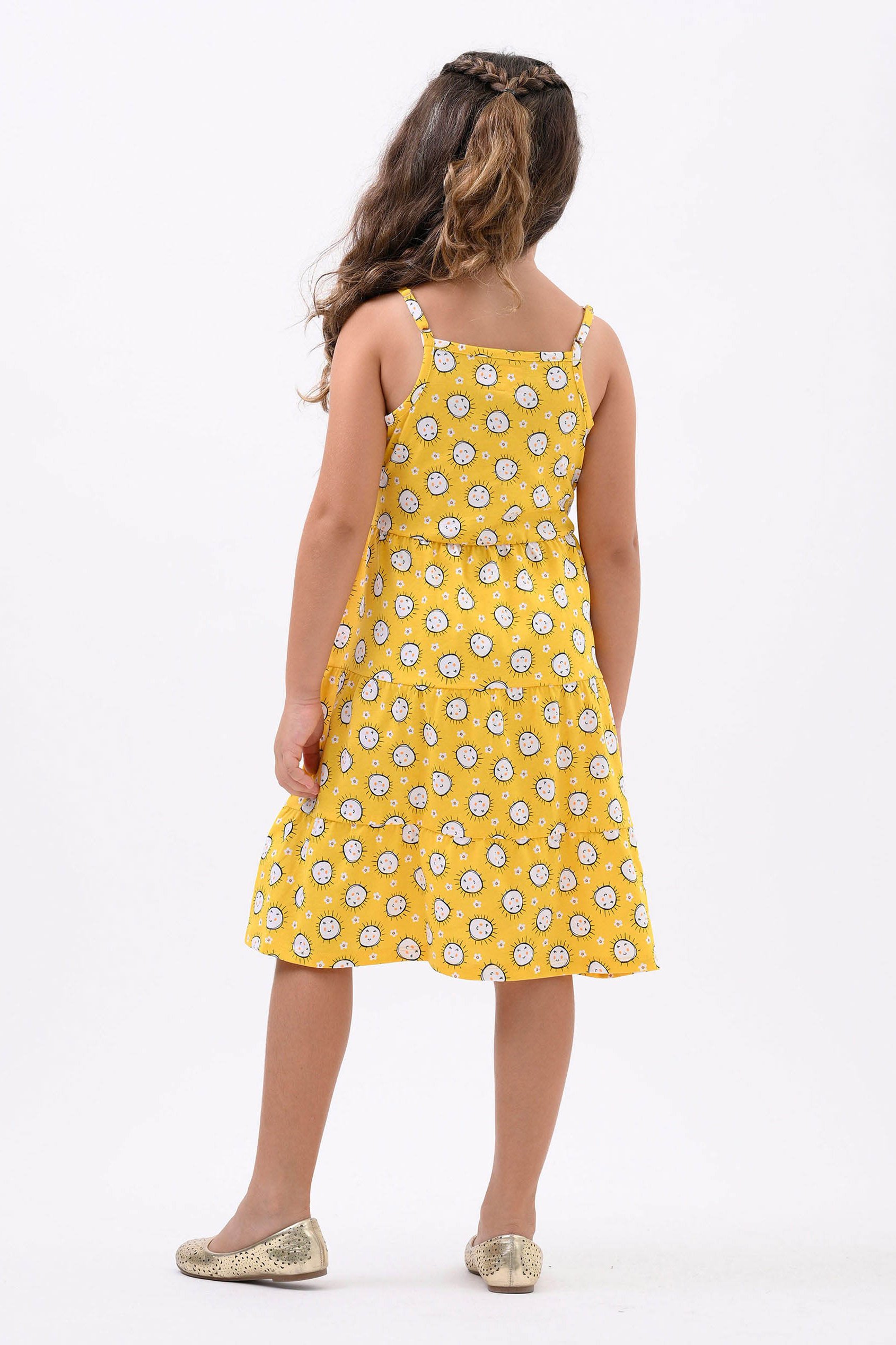 Girls Printed Tiered Strappy Jersey Dress