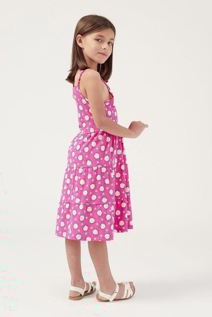 Girls Printed Tiered Strappy Jersey Dress