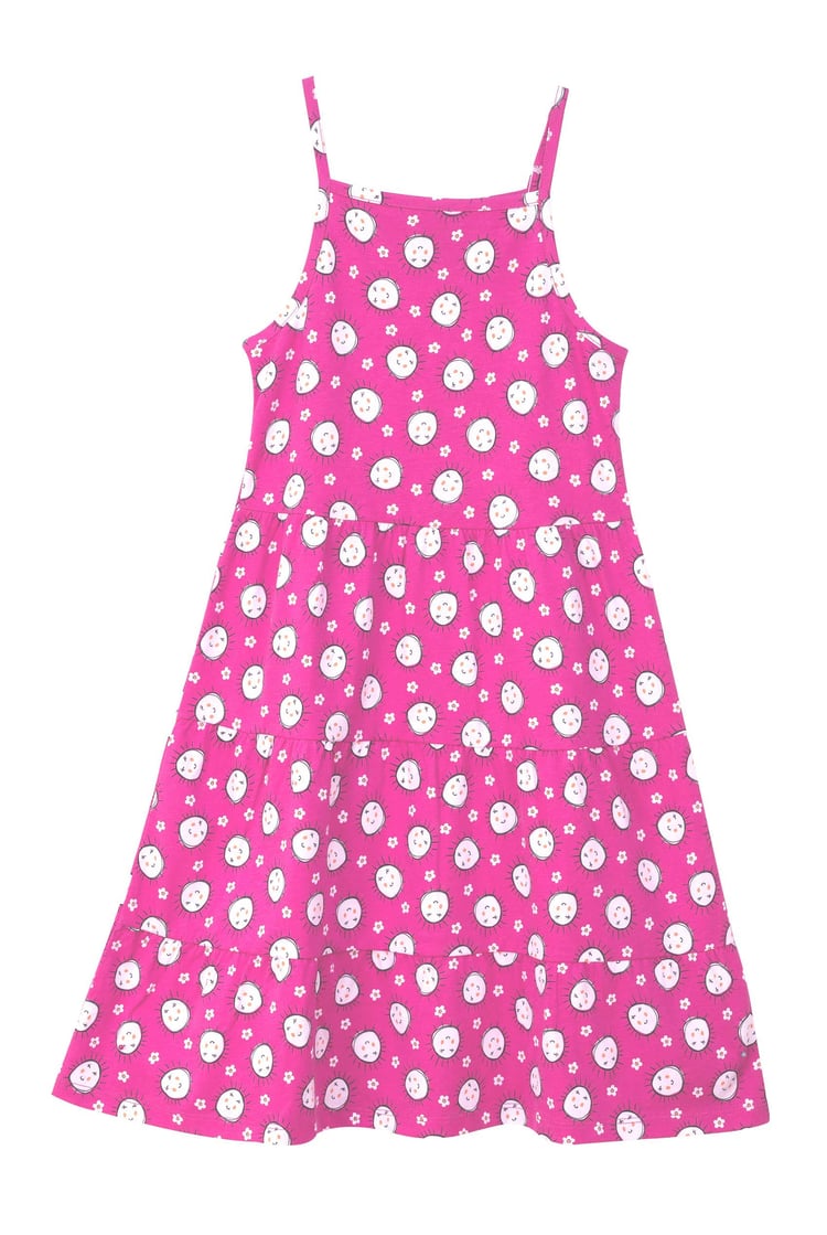 Girls Printed Tiered Strappy Jersey Dress