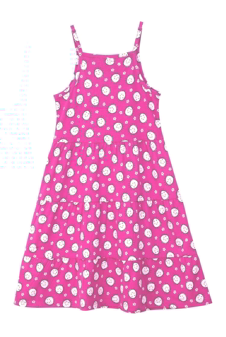 Girls Printed Tiered Strappy Jersey Dress