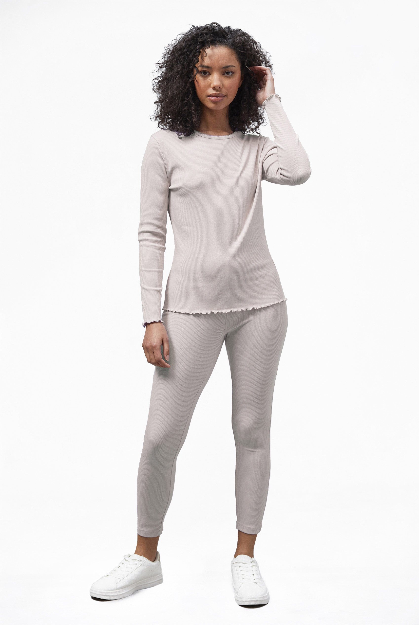 LS Picoting Ribbed T-Shirt & Leggings Set