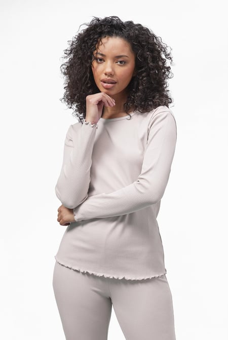 White LS Picoting Ribbed T-Shirt & Leggings Set