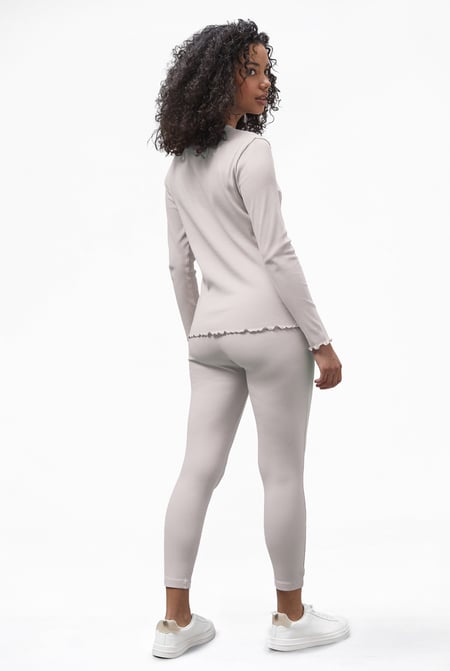 White LS Picoting Ribbed T-Shirt & Leggings Set