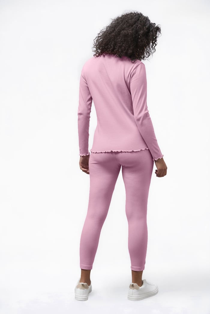 LS Picoting Ribbed T-Shirt & Leggings Set