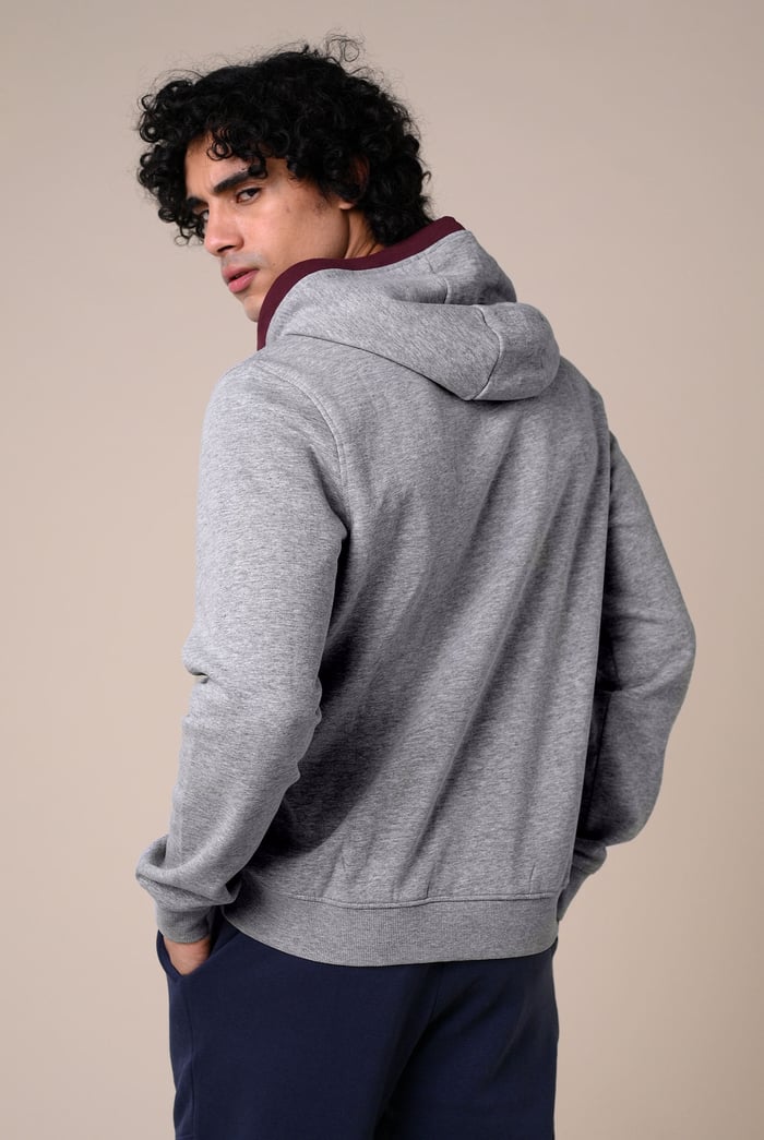 Contrast Piping Detail Zip Front Hoodie