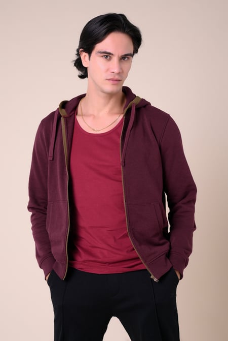 Grey Contrast Piping Detail Zip Front Hoodie