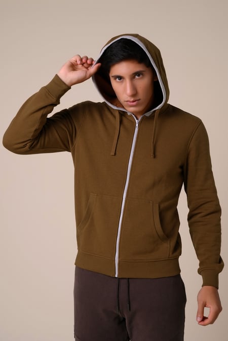 Grey Contrast Piping Detail Zip Front Hoodie