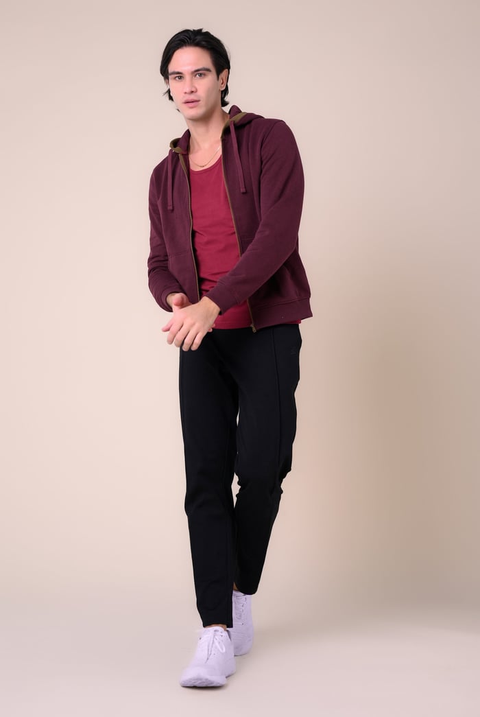 Contrast Piping Detail Zip Front Hoodie