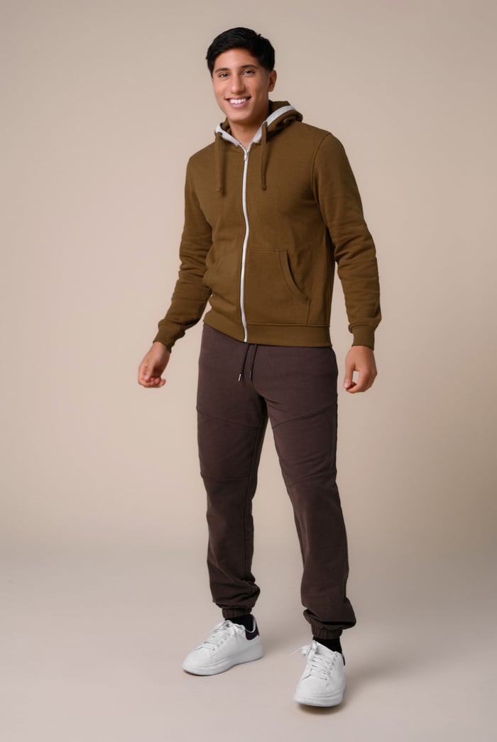 Contrast Piping Detail Zip Front Hoodie