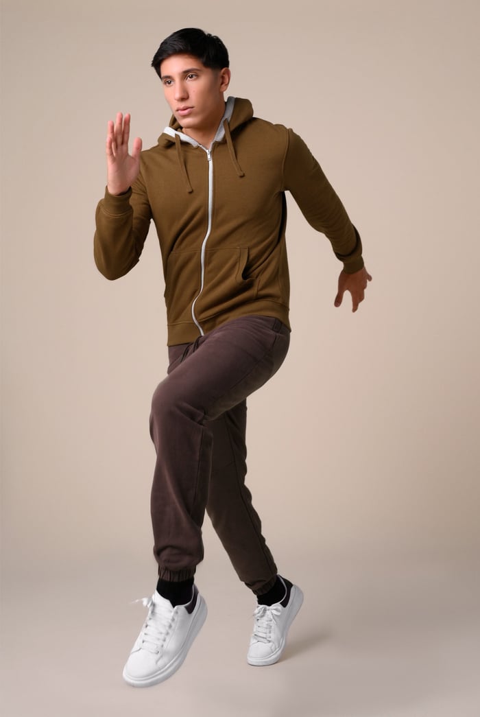 Contrast Piping Detail Zip Front Hoodie