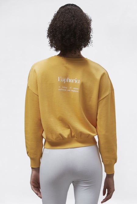 Yellow Ribbed Hem Cropped Sweatshirt