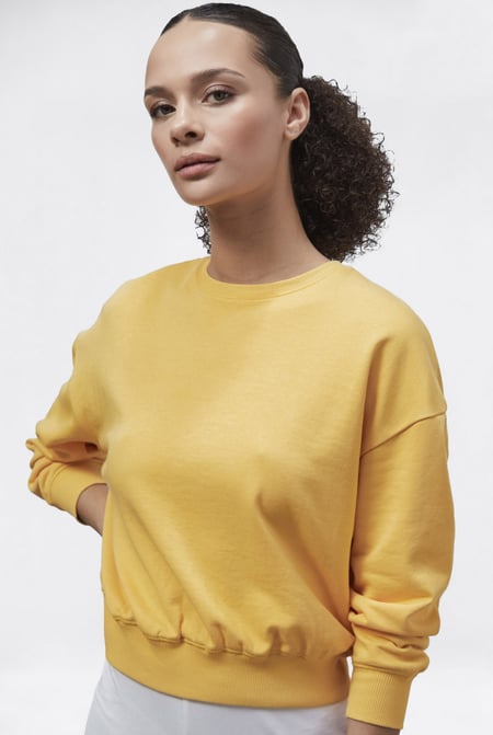 Blue Ribbed Hem Cropped Sweatshirt