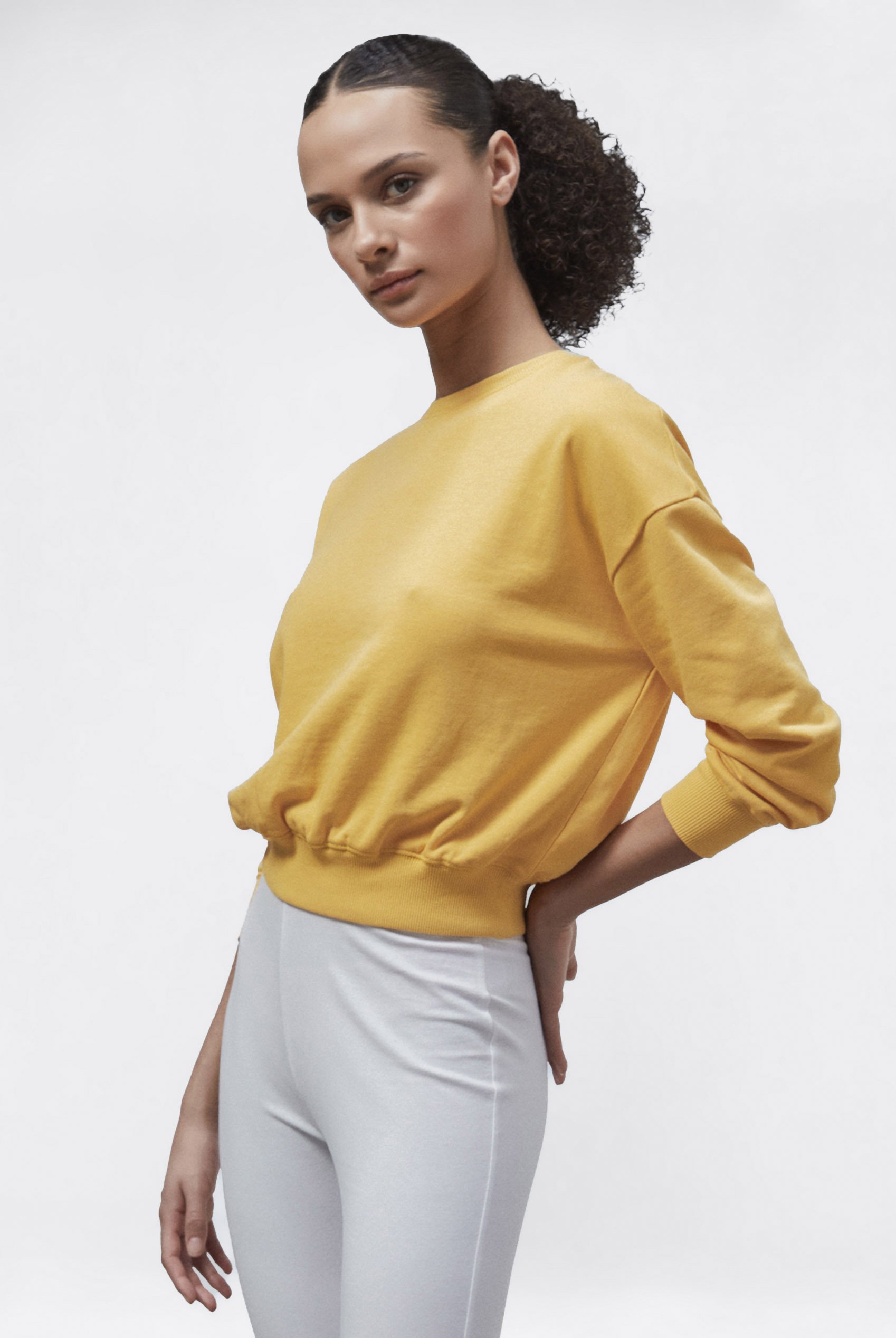 Ribbed Hem Cropped Sweatshirt