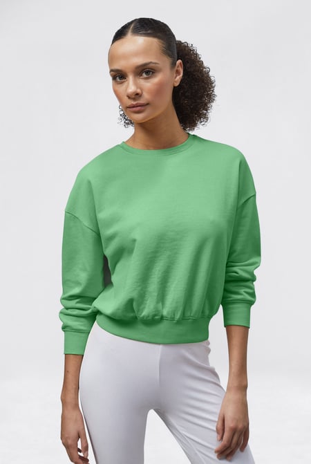Blue Ribbed Hem Cropped Sweatshirt