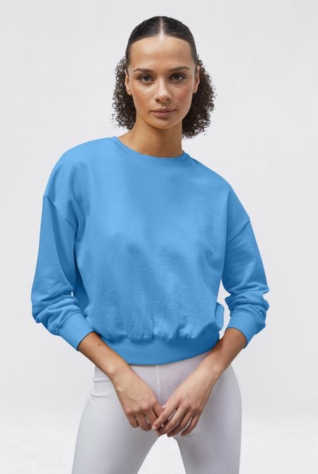 Blue Ribbed Hem Cropped Sweatshirt