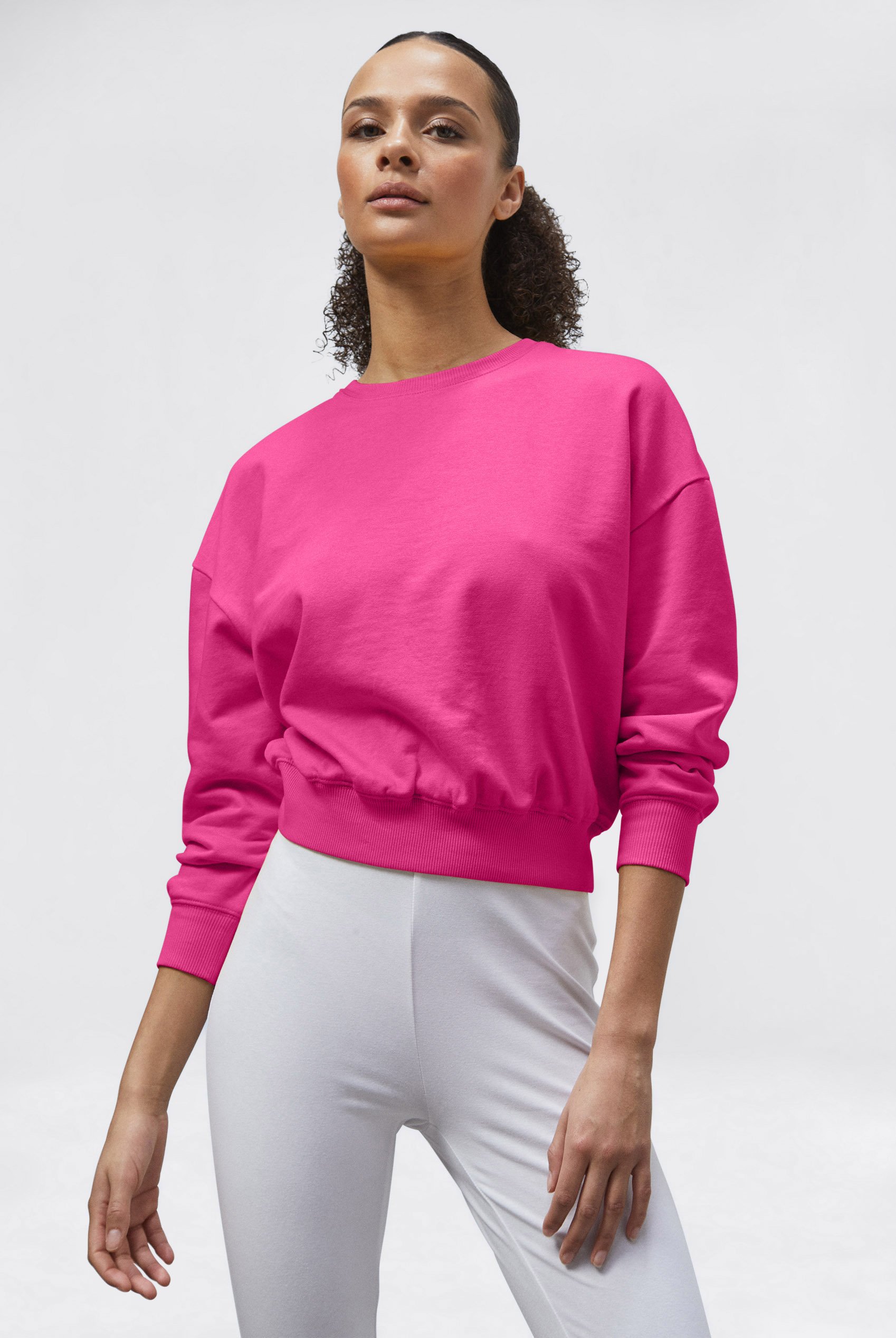 Ribbed Hem Cropped Sweatshirt