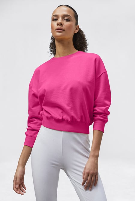 Blue Ribbed Hem Cropped Sweatshirt