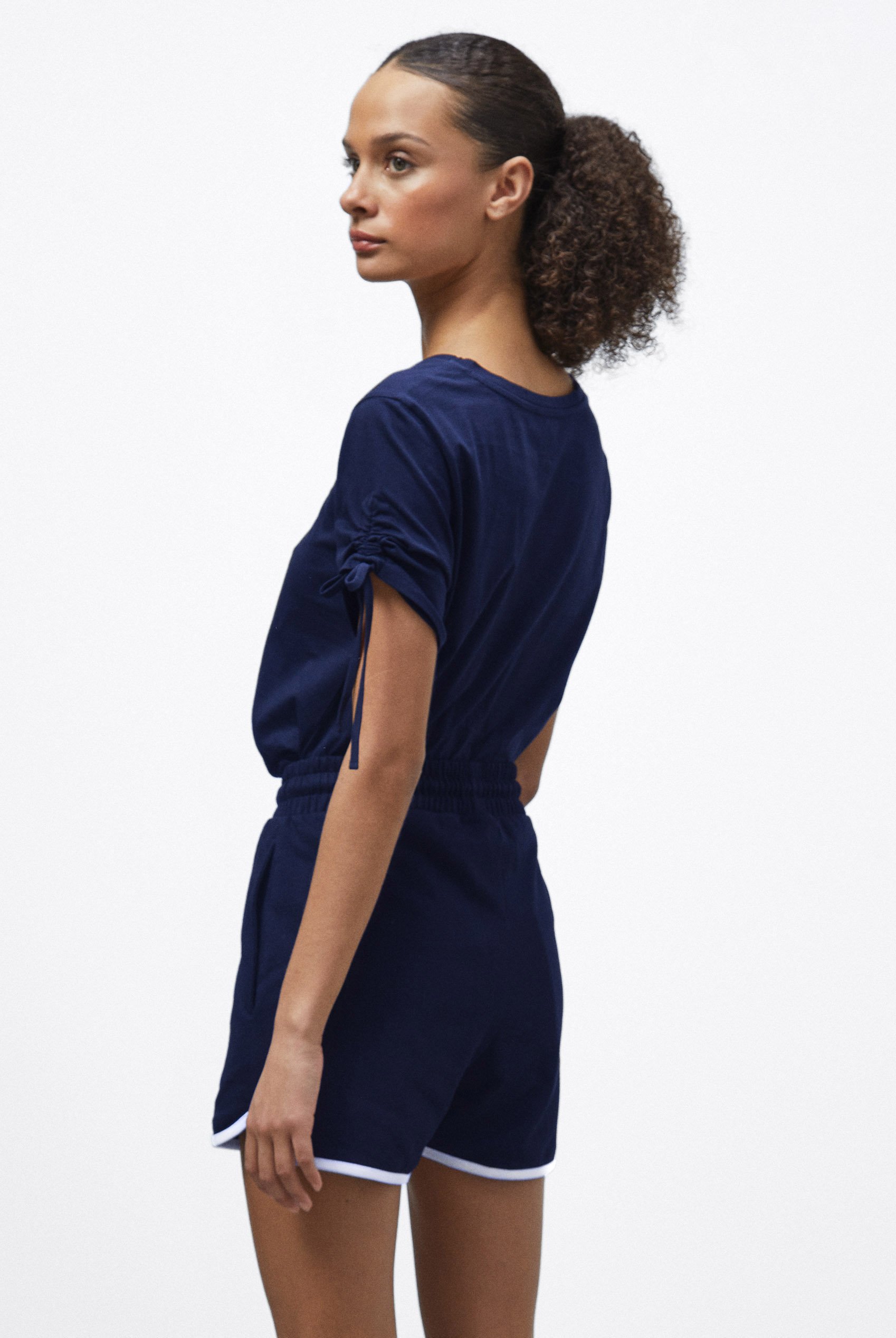 Ruched Sleeves Chest Printed T-Shirt