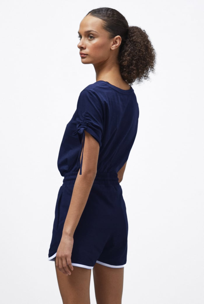 Ruched Sleeves Chest Printed T-Shirt