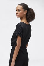 Ruched Sleeves Chest Printed T-Shirt