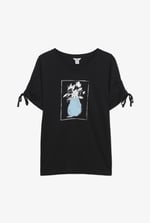 Ruched Sleeves Chest Printed T-Shirt
