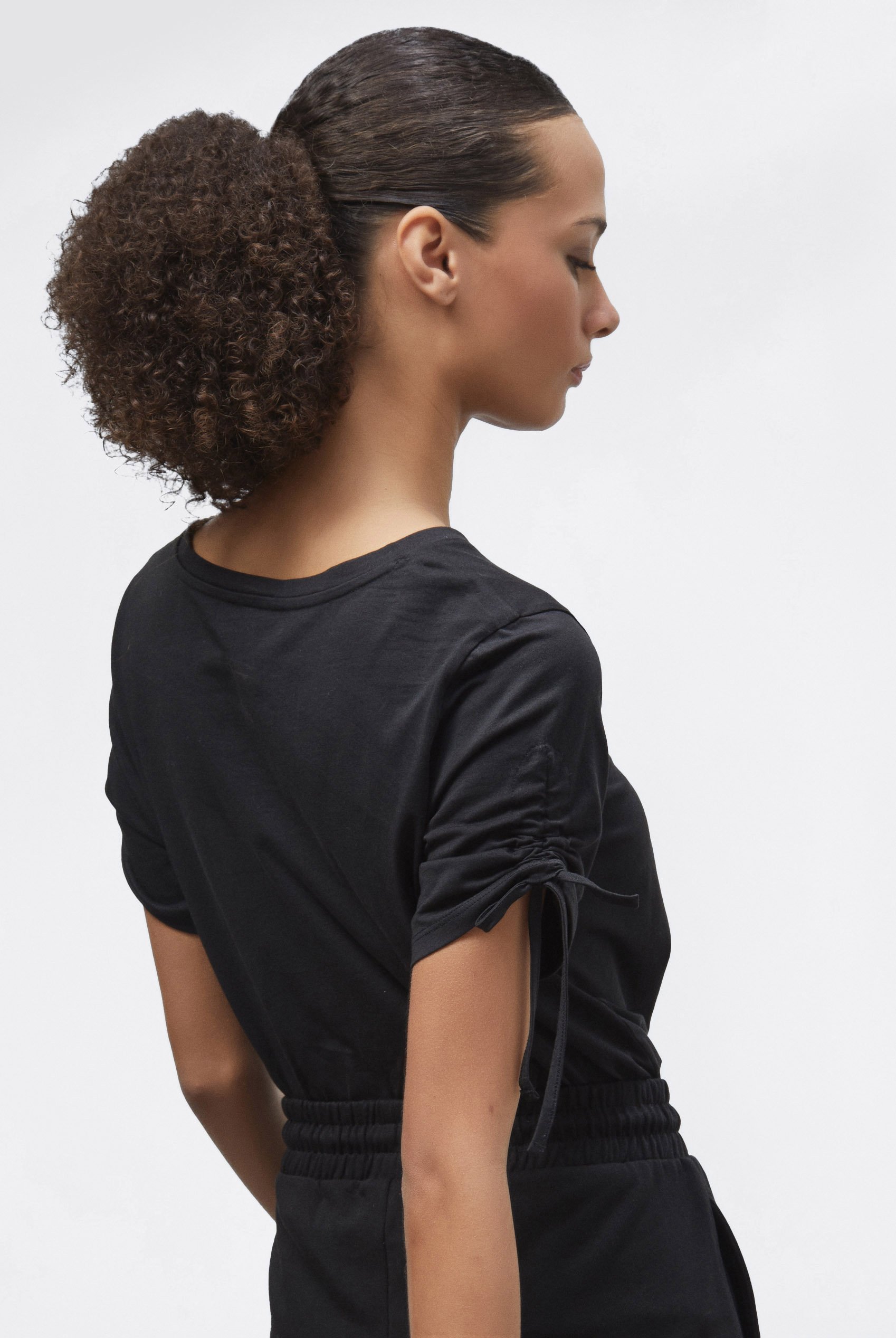 Ruched Sleeves Chest Printed T-Shirt