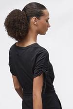 Ruched Sleeves Chest Printed T-Shirt