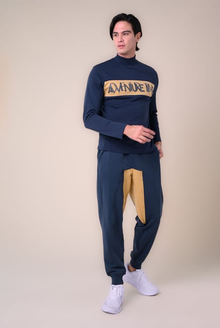 Mens Purple Fleece Joggers With Contrast Panels