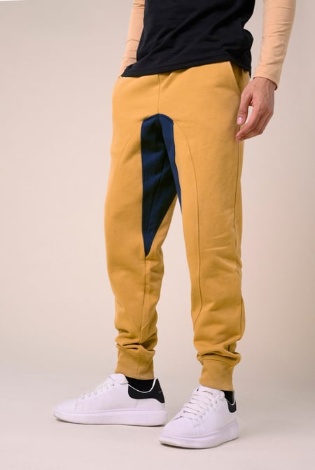 Mens Purple Fleece Joggers With Contrast Panels