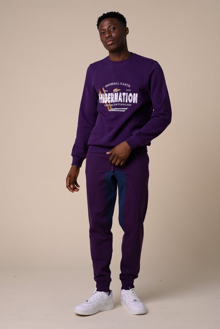Mens Purple Fleece Joggers With Contrast Panels