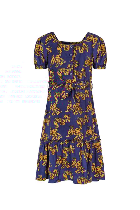 Blue Square Neck Tiered Puff Sleeve Dress (2/3yrs-8/9yrs)