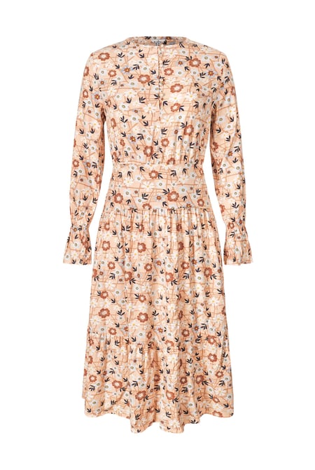 Brown Viscose Long Sleeve Midi Dress