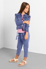 Girls Denim Belt Waist Paperbag Jeans (3/4yrs-8/9yrs)