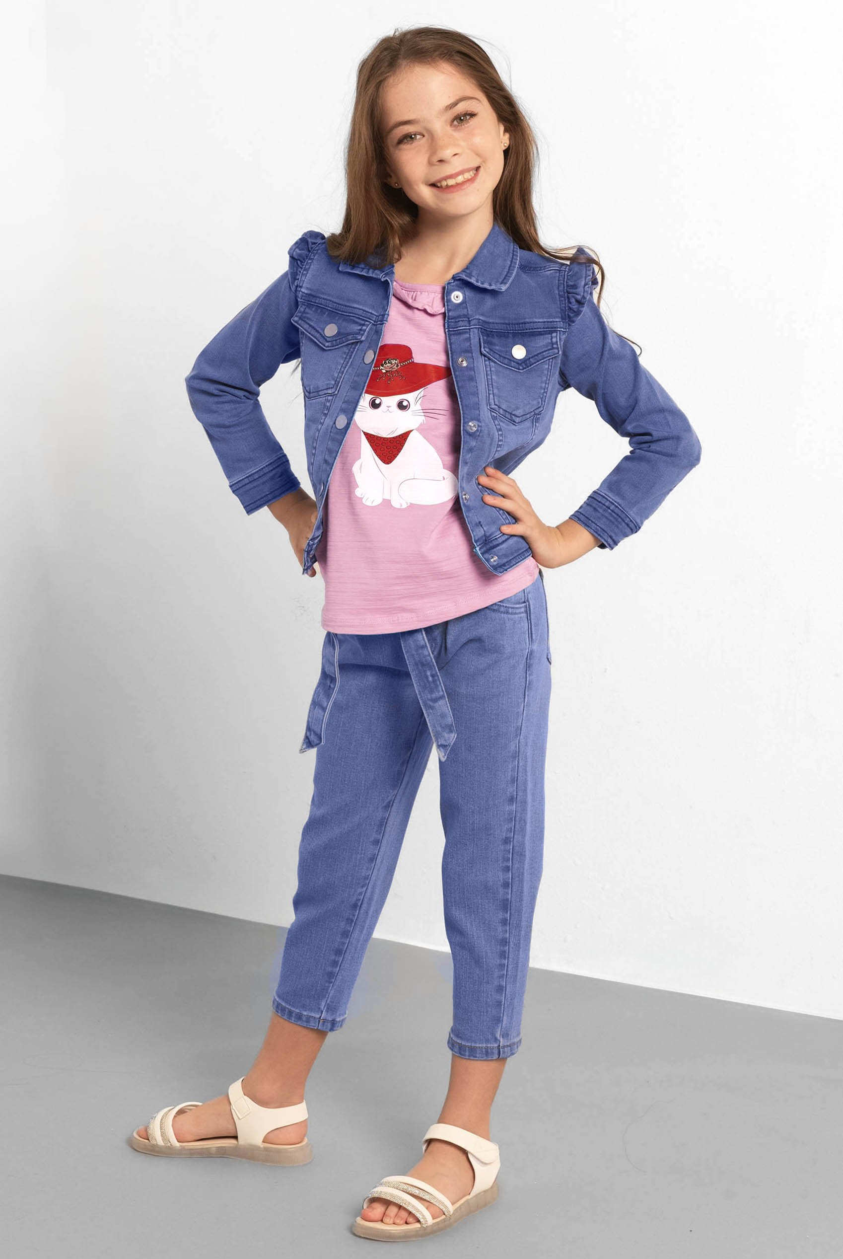 Girls Denim Belt Waist Paperbag Jeans (3/4yrs-8/9yrs)