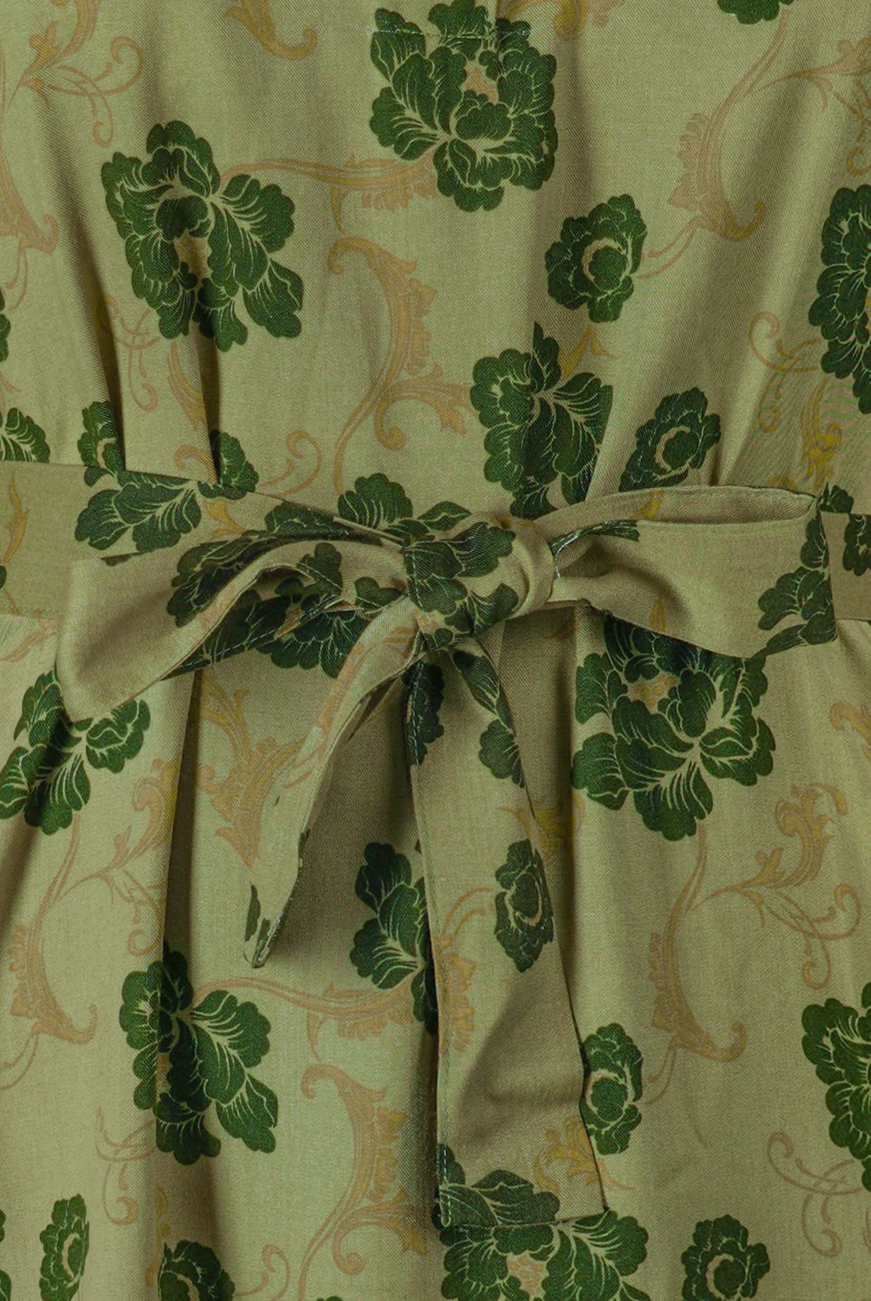 High Neck Green Floral Belted Mini Dress