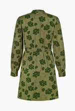 High Neck Green Floral Belted Mini Dress