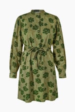 High Neck Green Floral Belted Mini Dress