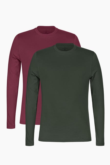 Men's Maroon/Olive Long Sleeve Cotton T-Shirt 2 Pack