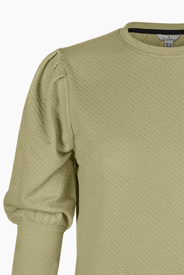 Long Sleeve Crew Neck Jersey Top With Puff Sleeve
