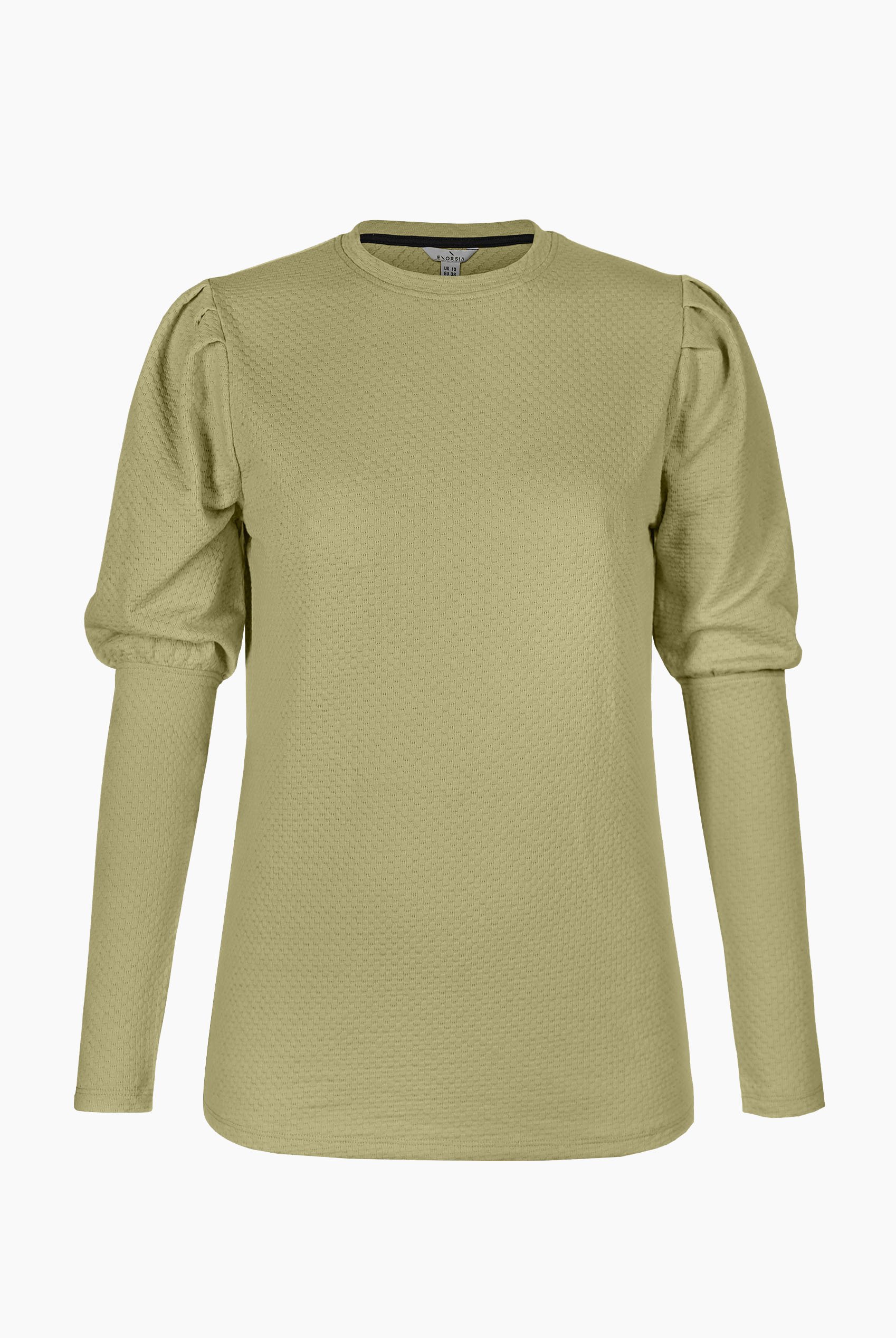 Long Sleeve Crew Neck Jersey Top With Puff Sleeve