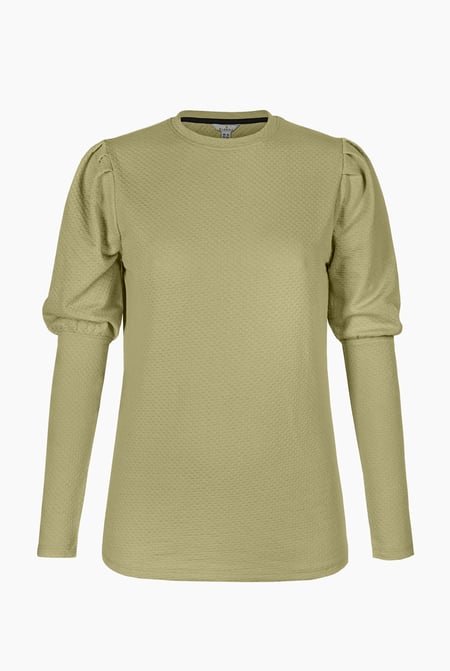 Olive Long Sleeve Crew Neck Jersey Top With Puff Sleeve